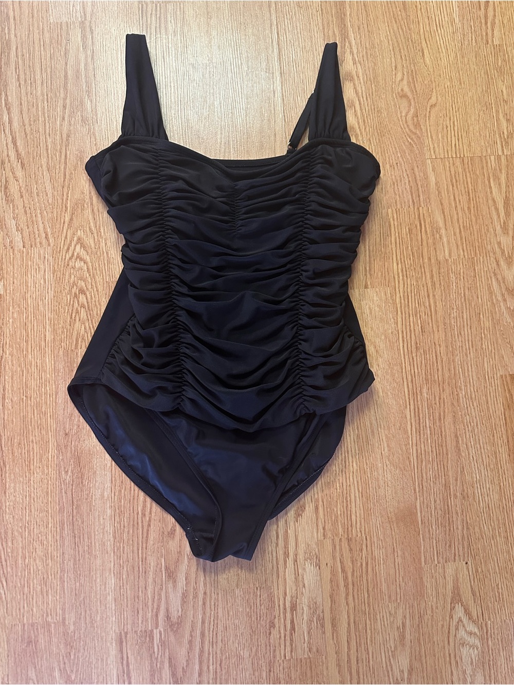 Aqua Green Black Ruched One-Piece Swimsuit